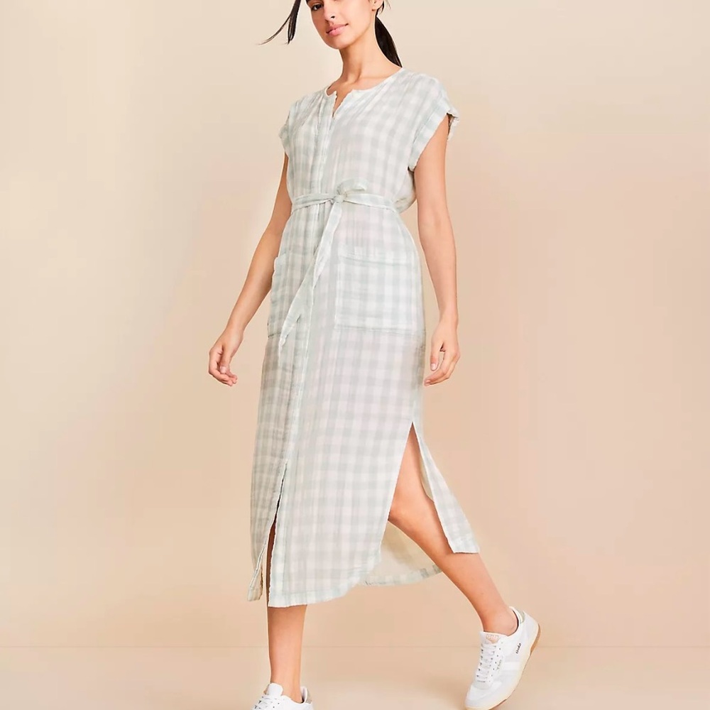 Plaid Midi Dress in Light Green